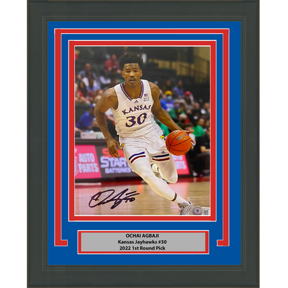 Framed Autographed/Signed Ochai Agbaji Kansas Jayhawks 8x10 Basketball Photo Beckett BAS COA