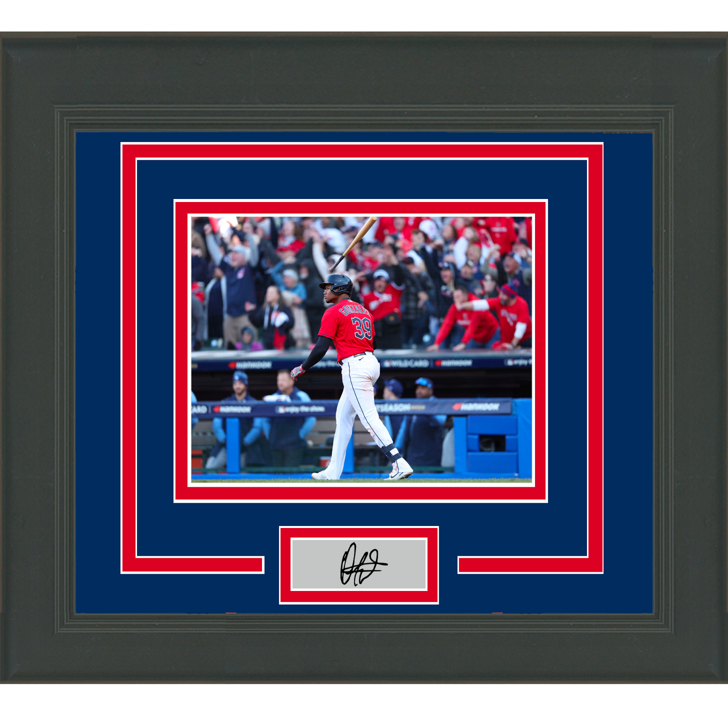 Framed Oscar Gonzalez Walk Off Home Run Facsimile Laser Engraved Signature Auto Cleveland Guardians 11x14 Baseball Photo