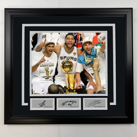 Framed Tony Parker, Tim Duncan and Manu Ginobili Facsimile Laser Engraved Signatures San Antonio Spurs 19x21 Basketball Photo