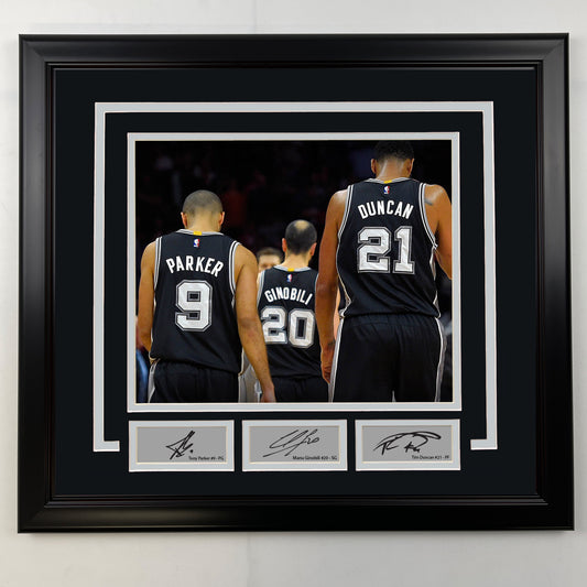 Framed Tony Parker, Manu Ginobili and Tim Duncan Facsimile Laser Engraved Signatures San Antonio Spurs 19x21 Basketball Photo