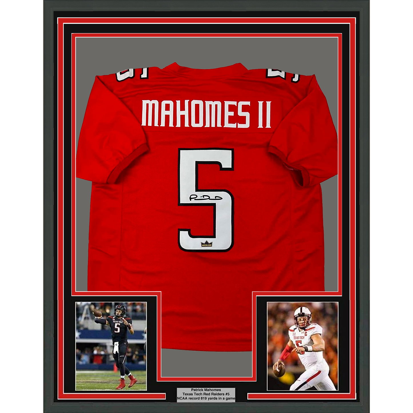 Framed Facsimile Autographed Patrick Mahomes II 35x39 Texas Tech Red Reprint Laser Auto College Football Jersey Size Men's XL