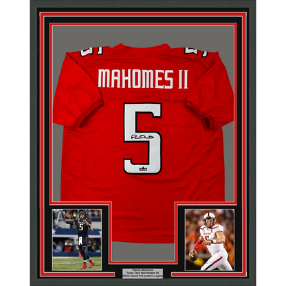 Framed Facsimile Autographed Patrick Mahomes II 35x39 Texas Tech Red Reprint Laser Auto College Football Jersey Size Men's XL