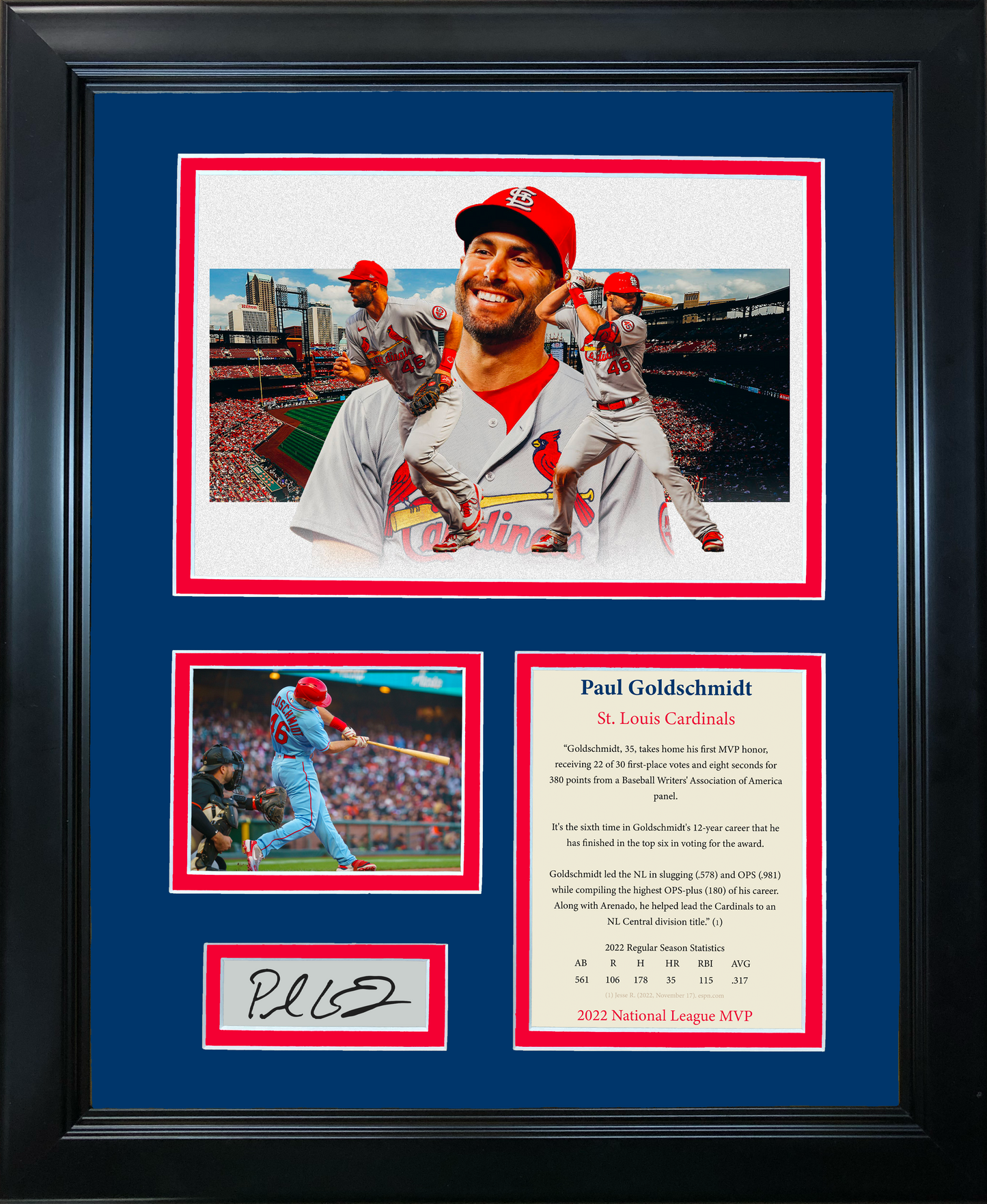 Framed Paul Goldschmidt NL MVP 2022 Facsimile Laser Engraved Signature Auto St. Louis Cardinals Baseball 11"x14" Photo Sig Collage