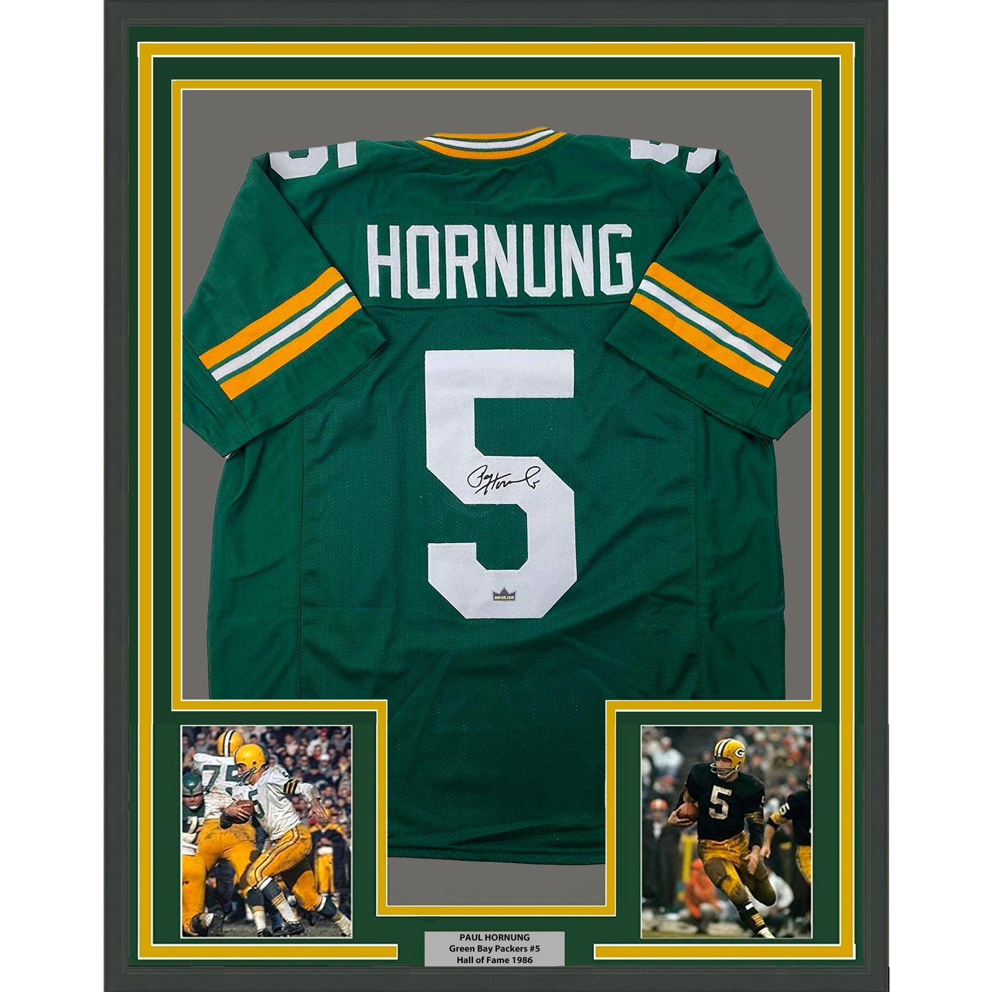 Framed Facsimile Autographed Paul Hornung 35x39 Green Bay Green Reprint Laser Auto Football Jersey