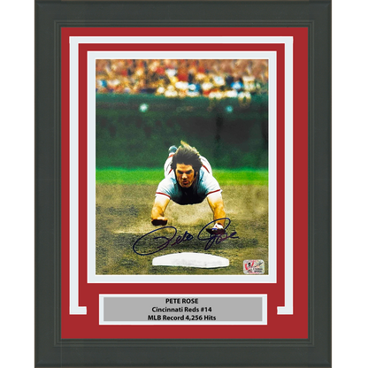 Framed Autographed/Signed Pete Rose Cincinnati Red 8x10 Baseball Photo Athlete Hologram COA Holo #1