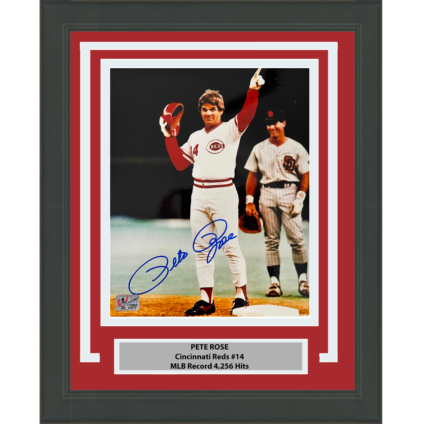 Framed Autographed/Signed Pete Rose Cincinnati Red 8x10 Baseball Photo Athlete Hologram COA Holo #3