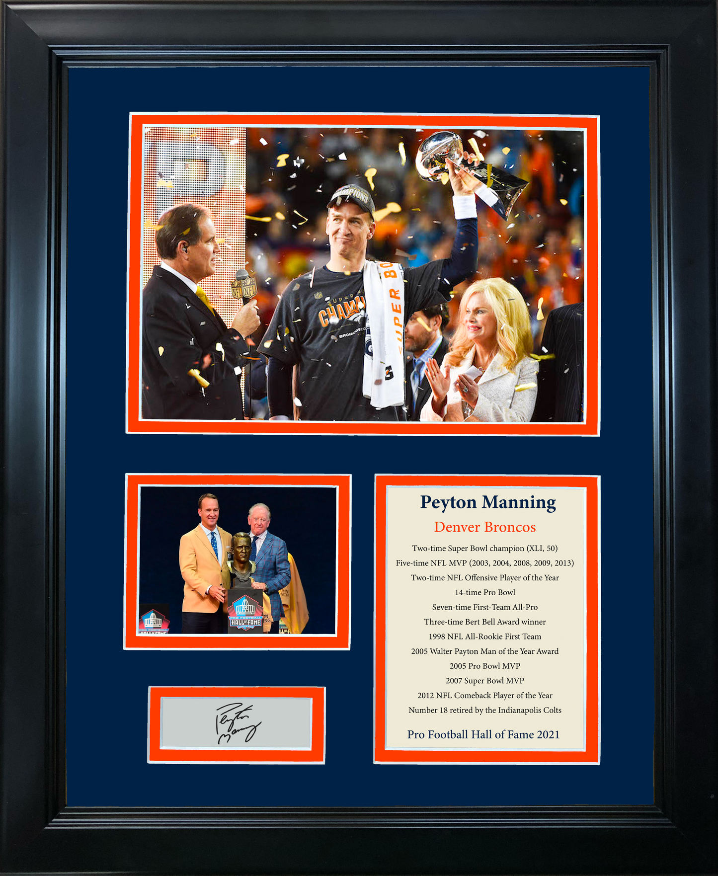 Framed Peyton Manning Hall of Fame Facsimile Laser Engraved Signature Auto Denver Broncos 11"x14" Football Photo Sig Collage