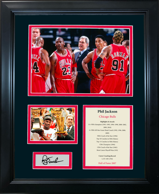 Framed Phil Jackson Hall of Fame Chicago Bulls Facsimile Laser Engraved Signature Auto Basketball 11"x14" Photo Sig Collage