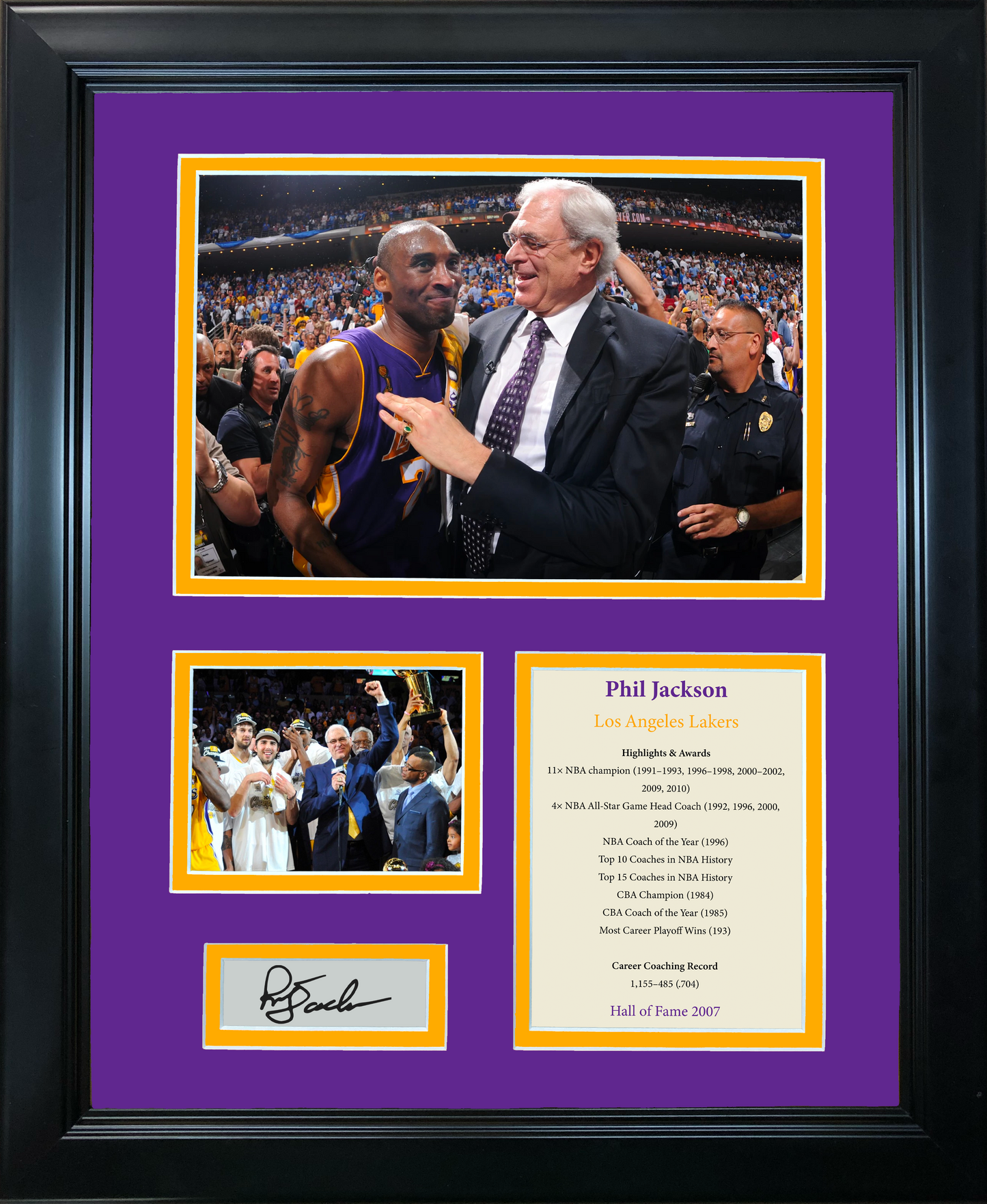 Framed Phil Jackson Hall of Fame Los Angeles Lakers Facsimile Laser Engraved Signature Auto Basketball 11"x14" Photo Sig Collage