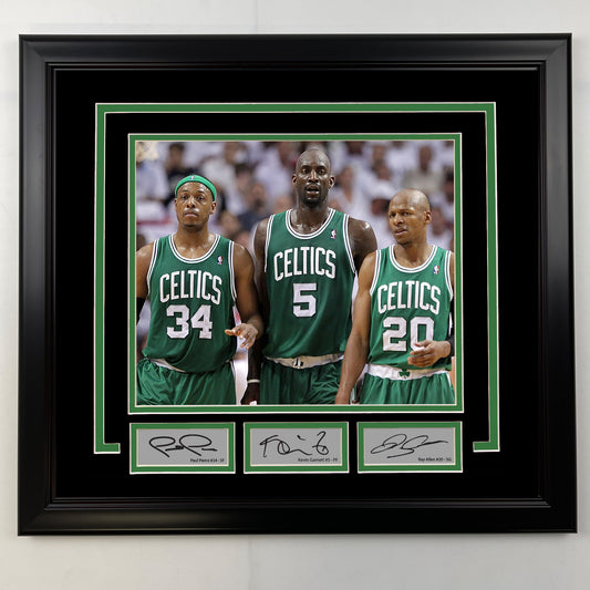 Framed Paul Pierce, Kevin Garnett and Ray Allen Facsimile Laser Engraved Signatures Boston Celtics 19x21 Basketball Photo