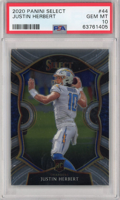 Graded 2020 Panini Select Justin Herbert #44 Concourse Rookie RC Football Card PSA 10 Gem Mint