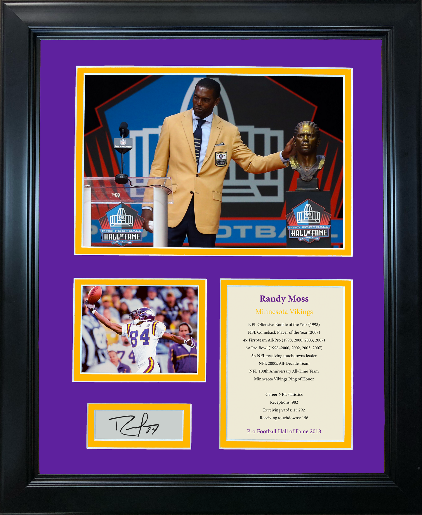 Framed Randy Moss Hall of Fame Facsimile Laser Engraved Signature Auto Minnesota Vikings 11"x14"Photo Sig Collage