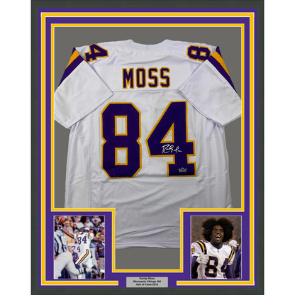 Framed Facsimile Autographed Randy Moss 35x39 Minnesota White Reprint Laser Auto Football Jersey