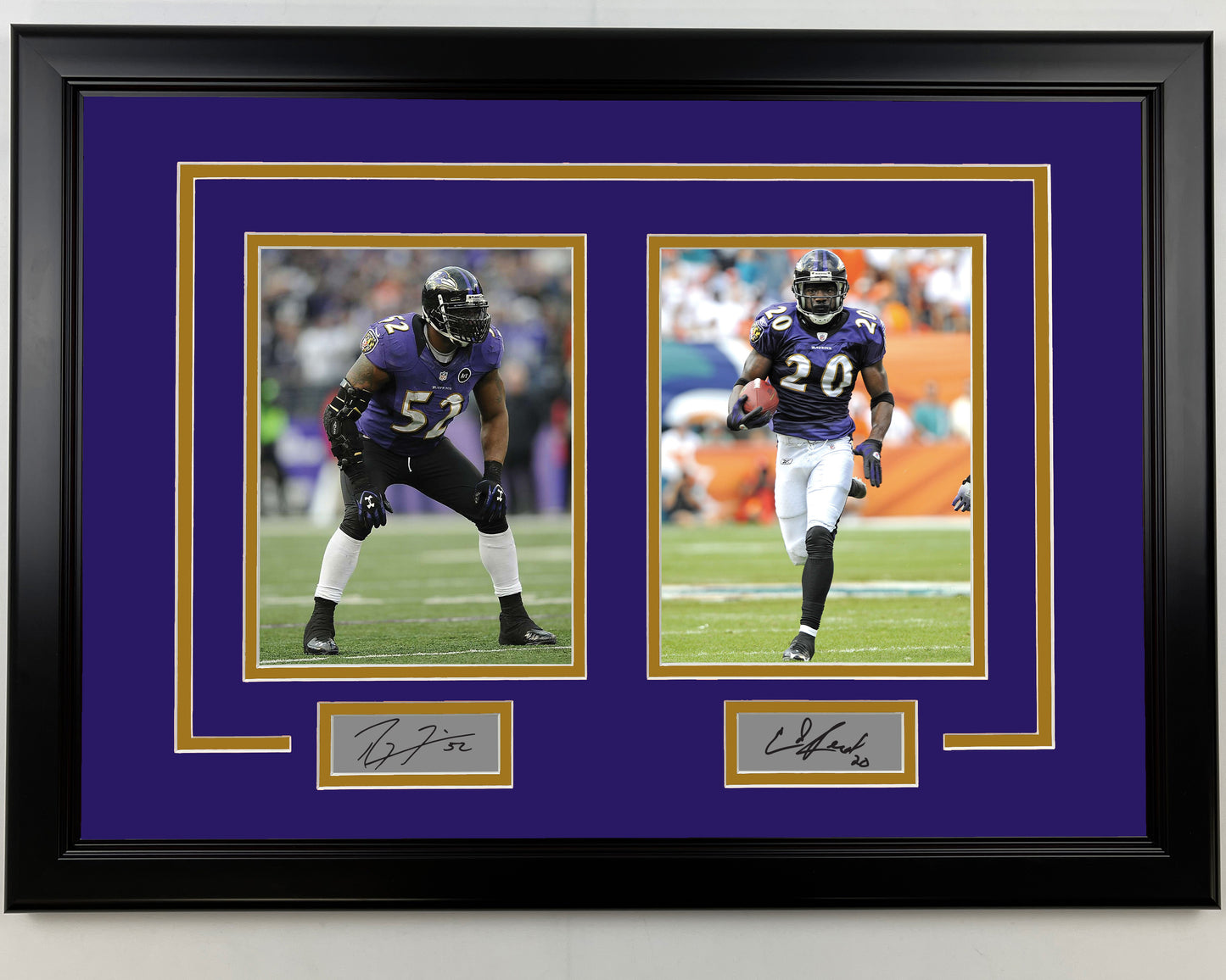 Framed Ray Lewis and Ed Reed Facsimile Laser Engraved Signatures Baltimore Ravens 17x23 Dual Football Photo