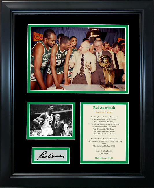 Framed Red Auerbach Hall of Fame Boston Celtics Facsimile Laser Engraved Signature Auto Basketball 11"x14"Photo Sig Collage