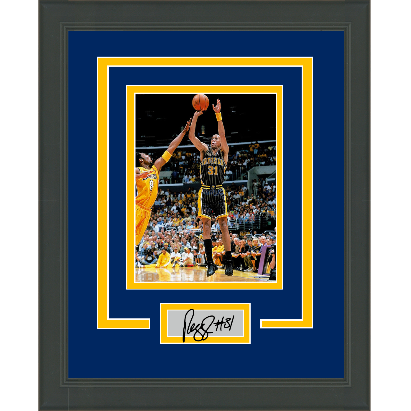 Framed Reggie Miller Facsimile Laser Engraved Signature Auto Indiana Pacers 11x14 Basketball Photo