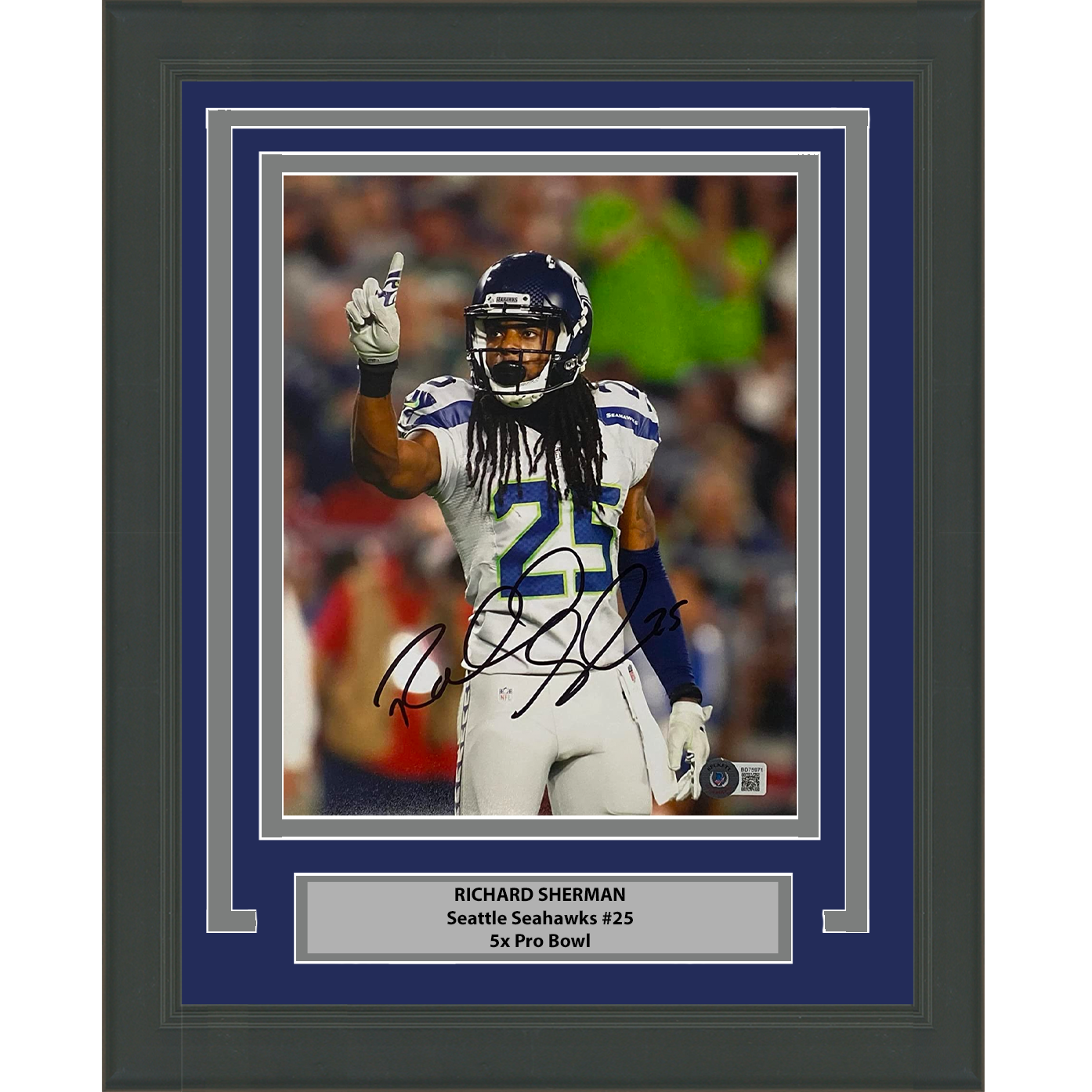 Framed Autographed/Signed Richard Sherman Seattle Seahawks 8x10 Football Photo Beckett BAS COA