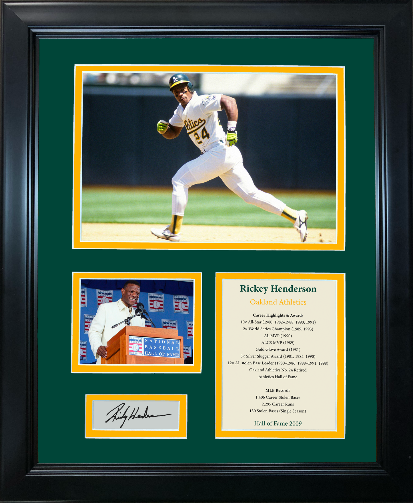 Framed Rickey Henderson Hall of Fame Facsimile Laser Engraved Signature Auto Oakland Athletics Baseball 11"x14"Photo Sig Collage