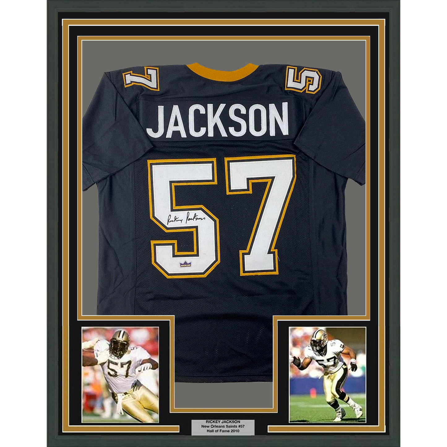 Framed Facsimile Autographed Rickey Jackson 35x39 New Orleans Black Reprint Laser Auto Football Jersey