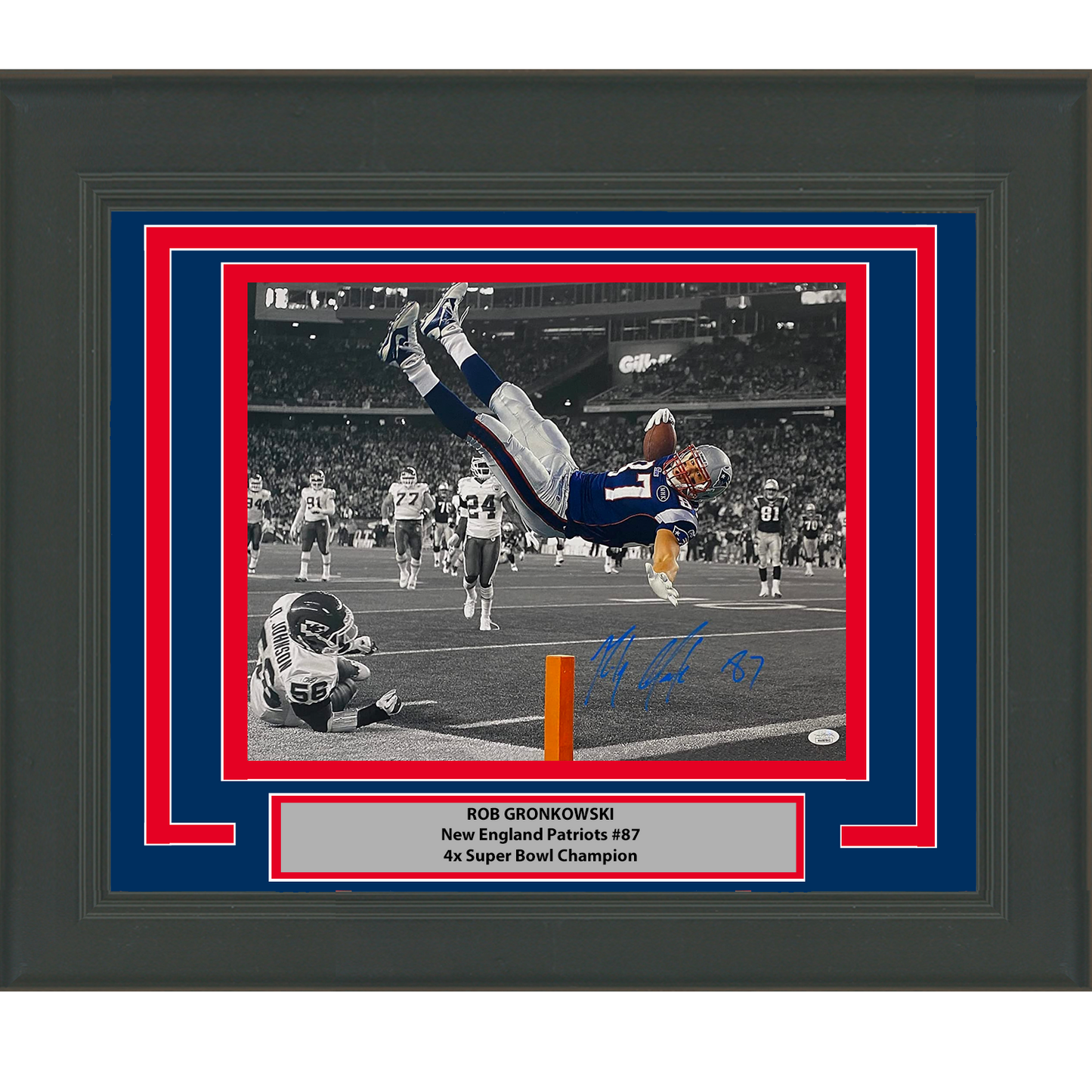 Framed Autographed/Signed Rob Gronkowski New England Patriots 16x20 Football Photo JSA COA