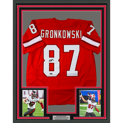 Framed Facsimile Autographed Rob Gronk Gronkowski 35x39 Tampa Bay Orange Retro Reprint Laser Auto Football Jersey