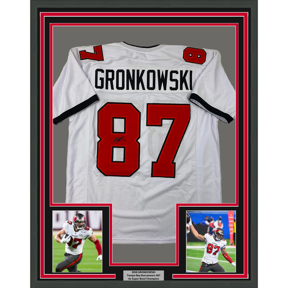 Framed Facsimile Autographed Rob Gronk Gronkowski 35x39 Tampa Bay White Reprint Laser Auto Football Jersey Size Men's XL