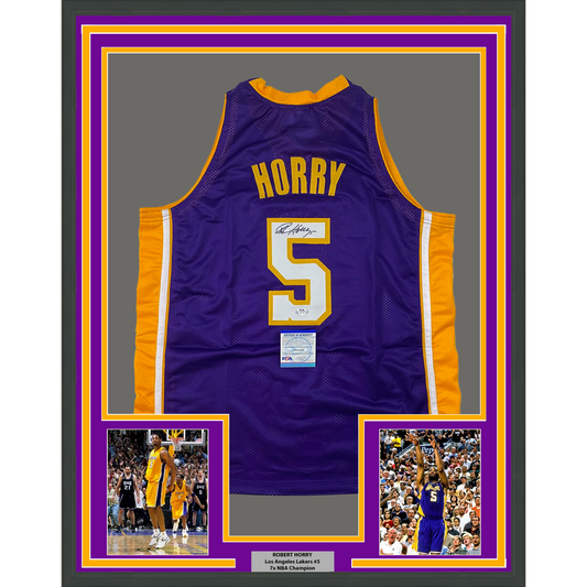 Framed Autographed/Signed Robert Horry 35x39 Los Angeles LA Purple Basketball Jersey PSA/DNA COA