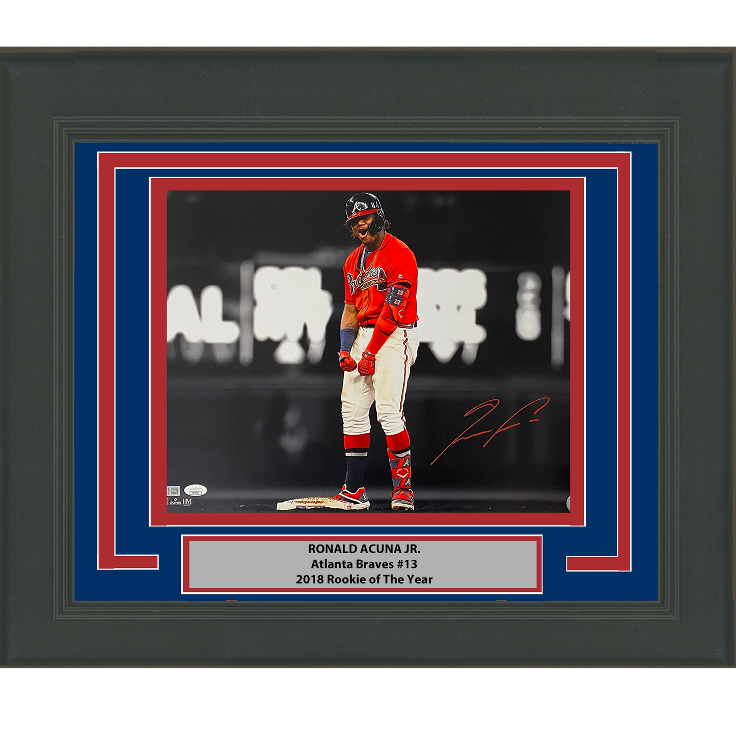 Framed Autographed/Signed Ronald Acuna Jr. Atlanta Braves 16x20 Baseball Photo JSA COA #7