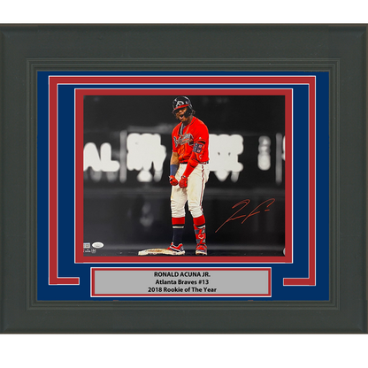Framed Autographed/Signed Ronald Acuna Jr. Atlanta Braves 16x20 Baseball Photo JSA COA #7