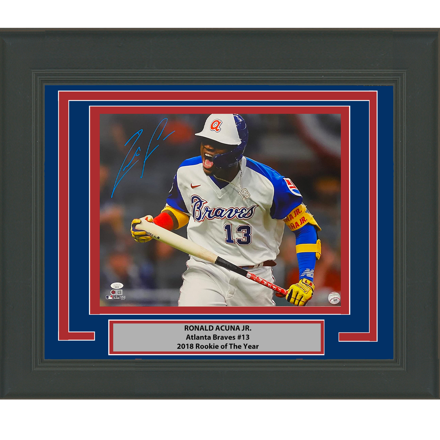 Framed Autographed/Signed Ronald Acuna Jr. Atlanta Braves 16x20 Baseball Photo JSA COA #11