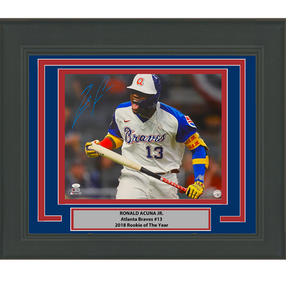 Framed Autographed/Signed Ronald Acuna Jr. Atlanta Braves 16x20 Baseball Photo JSA COA #11