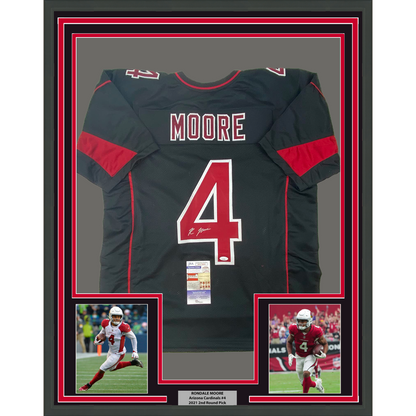 Framed Autographed/Signed Rondale Moore 35x39 Arizona Black Color Rush Football Jersey JSA COA
