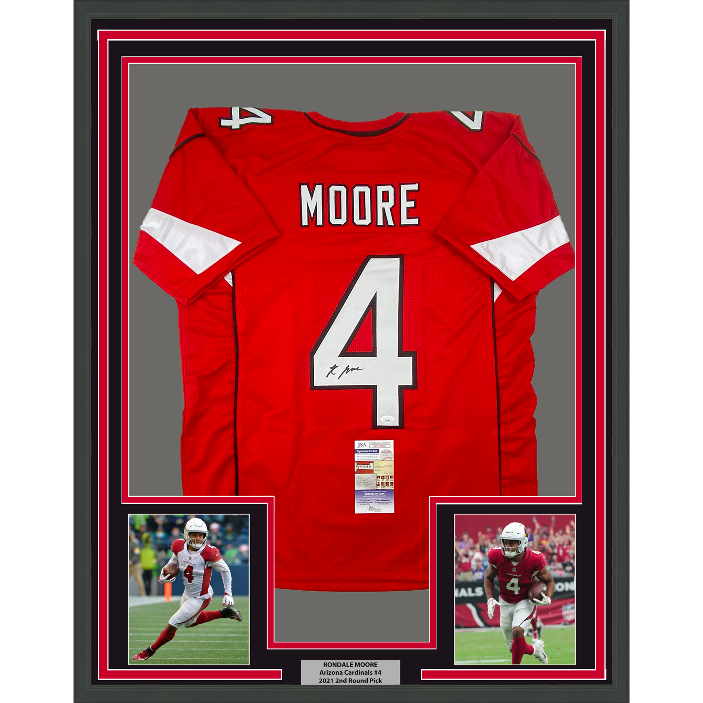 Framed Autographed/Signed Rondale Moore 35x39 Arizona Red Football Jersey JSA COA