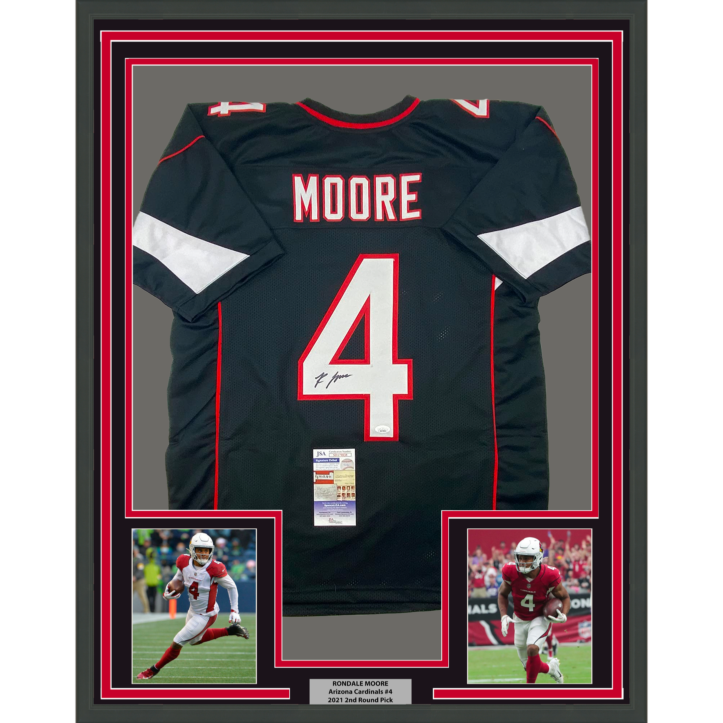 Framed Autographed/Signed Rondale Moore 35x39 Arizona Black Football Jersey JSA COA