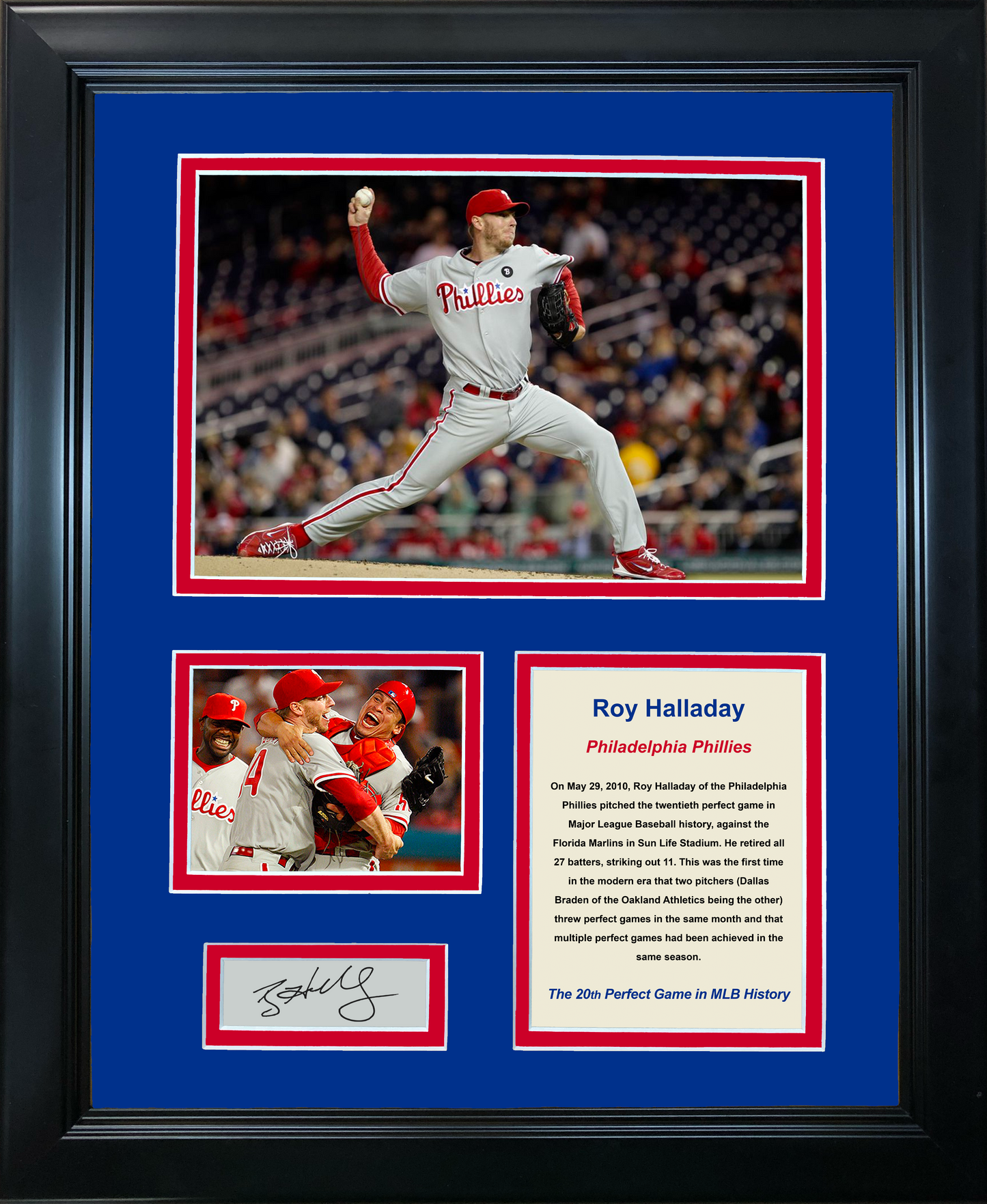 Framed Roy Halladay Perfect Game Facsimile Laser Engraved Signature Auto Philadelphia Phillies Baseball 11"x14"Photo Sig Collage