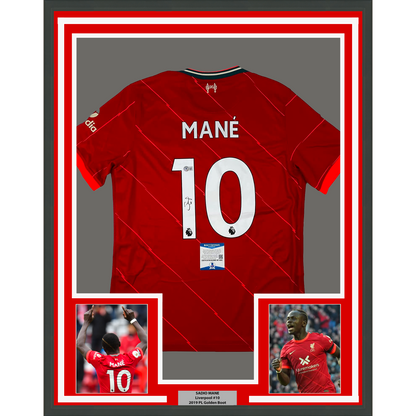 Framed Autographed/Signed Sadio Mane 35x39 Liverpool Red Soccer Jersey Beckett BAS COA