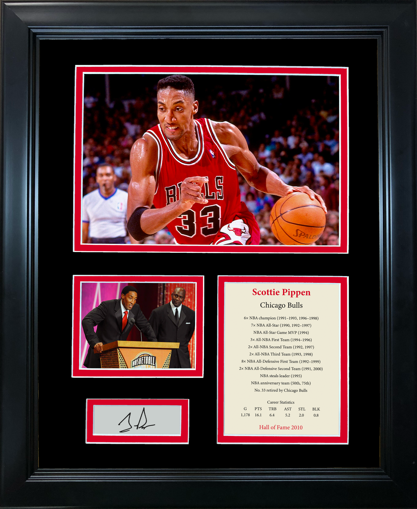 Framed Scottie Pippen Hall of Fame Facsimile Laser Engraved Signature Auto Chicago Bulls Basketball 11"x14"Photo Sig Collage