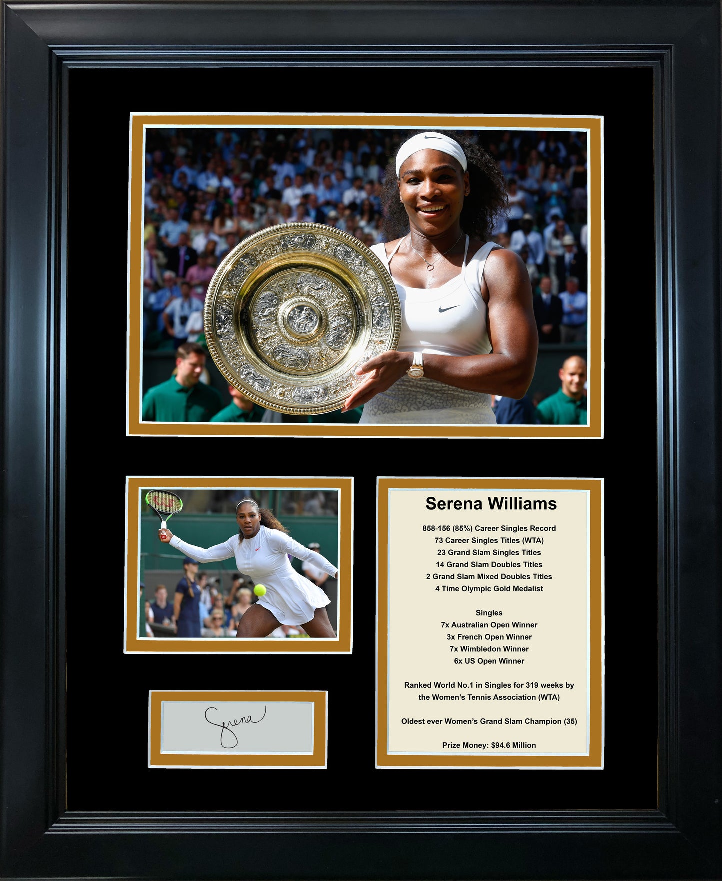 Framed Serena Williams Facsimile Laser Engraved Signature Auto Tennis 11"x14" Photo Sig Collage