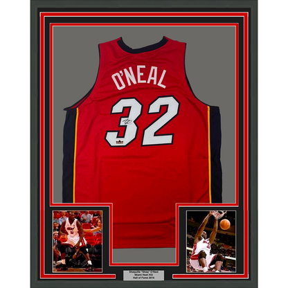 Framed Facsimile Autographed Shaquille Shaq O'Neal 35x39 Miami Red Reprint Laser Auto Basketball Jersey Size Men's XL