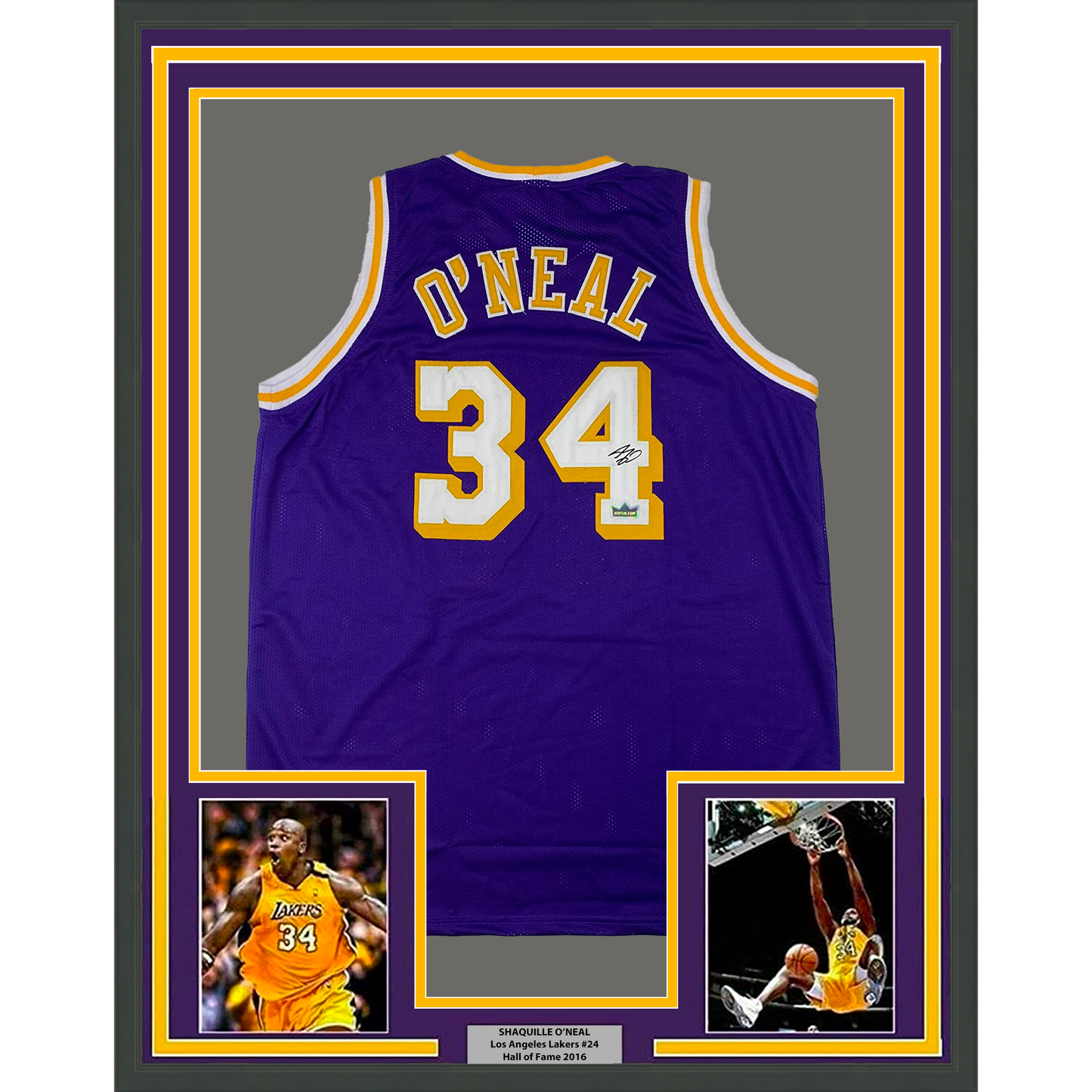Framed Facsimile Autographed Shaquille Shaq O'Neal 35x39 Los Angeles LA Purple Reprint Laser Auto Basketball Jersey Size Men's XL