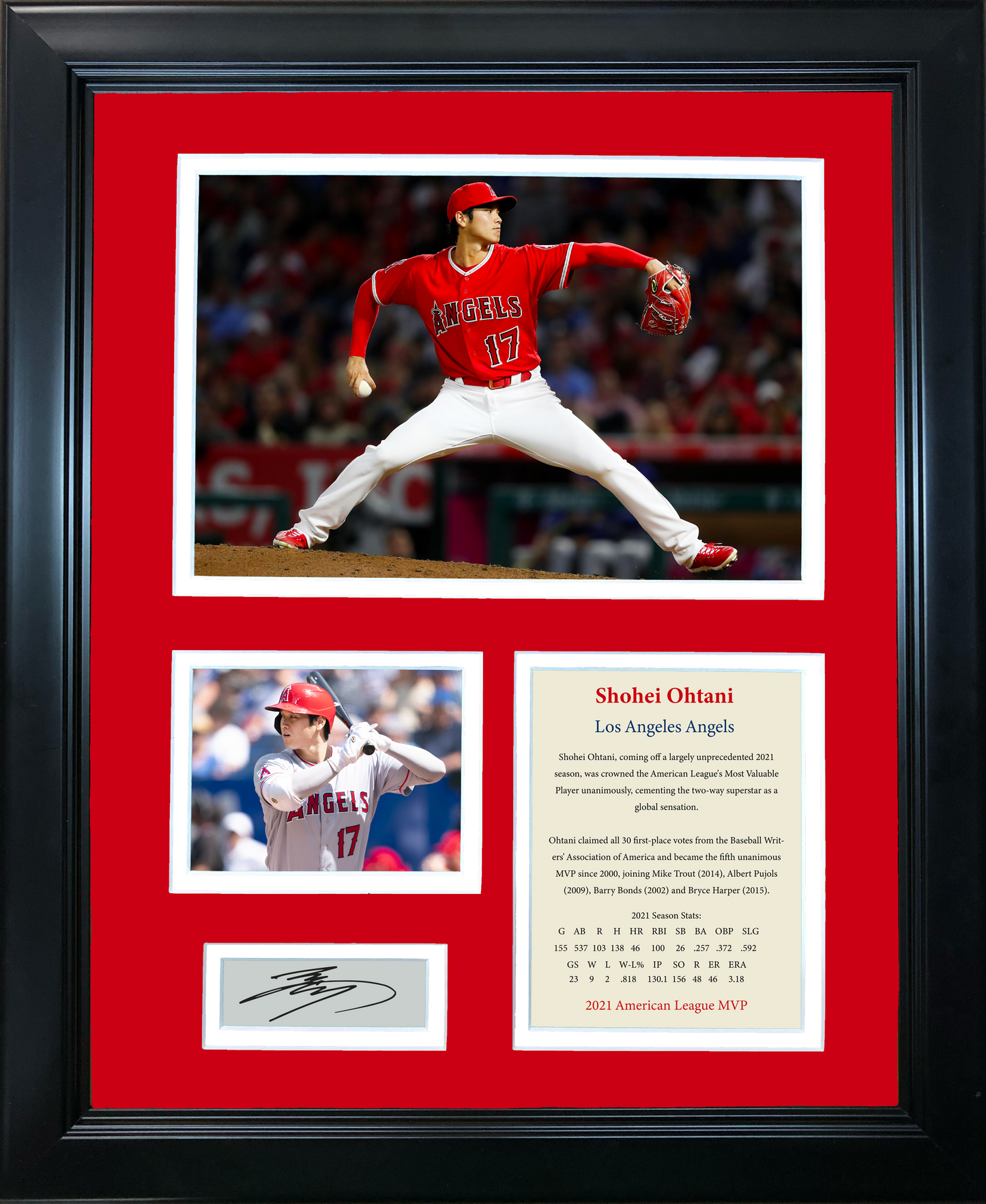 Framed Shohei Ohtani 2021 AL MVP Facsimile Laser Engraved Signature Auto Los Angeles Angels Baseball 11"x14"Photo Sig Collage