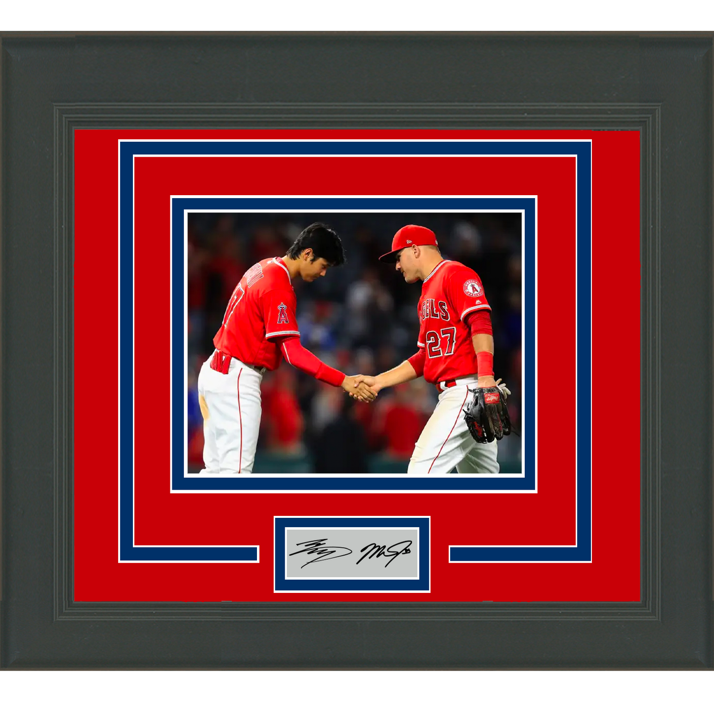Framed Shohei Ohtani Mike Trout Dual Facsimile Laser Engraved Signature Auto Los Angeles Angels of Anaheim 11x14 Baseball Photo