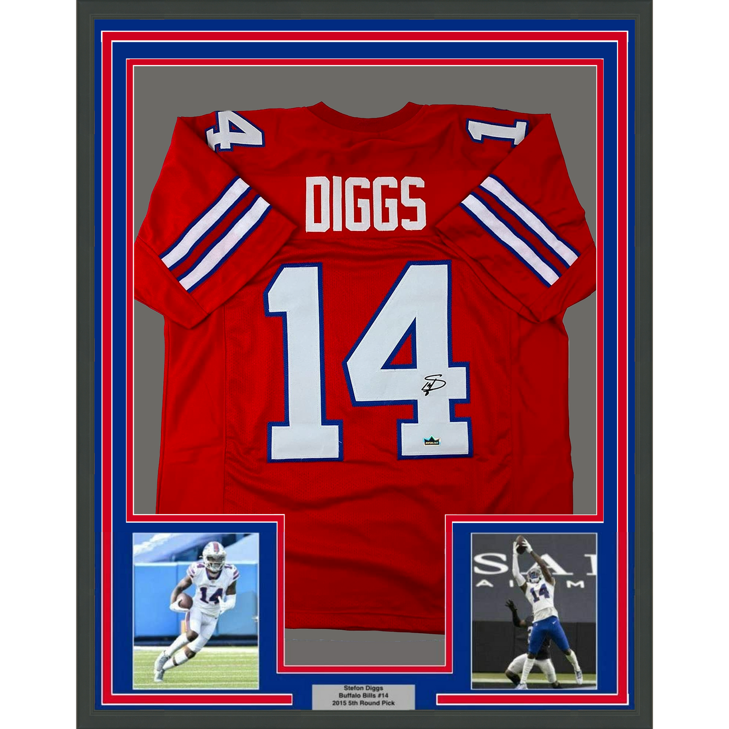 Framed Facsimile Autographed Stefon Diggs 35x39 Buffalo Red Reprint Laser Auto Football Jersey