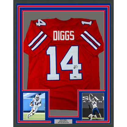 Framed Facsimile Autographed Stefon Diggs 35x39 Buffalo Red Reprint Laser Auto Football Jersey