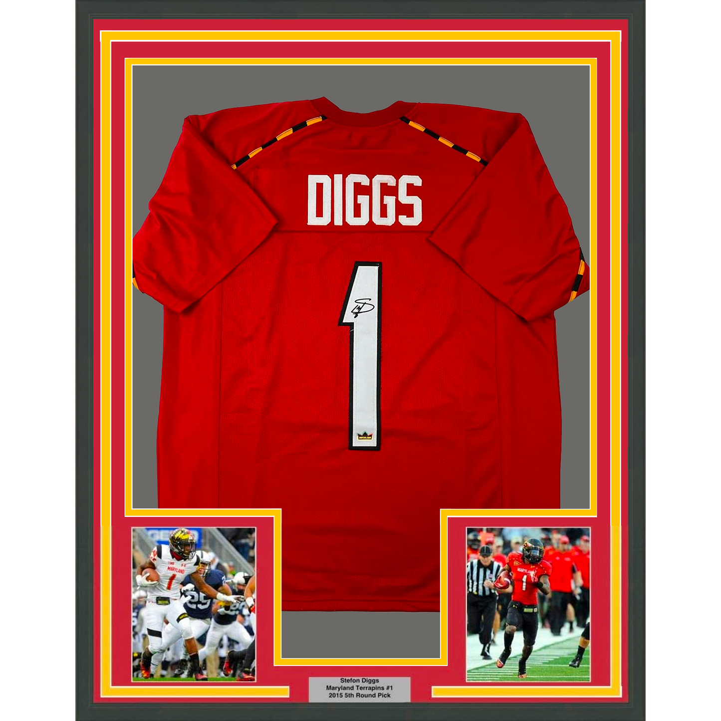 Framed Facsimile Autographed Stefon Diggs 35x39 Maryland Red Reprint Laser Auto College Football Jersey