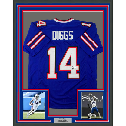 Framed Facsimile Autographed Stefon Diggs 35x39 Buffalo Blue Reprint Laser Auto Football Jersey Size Men's XL