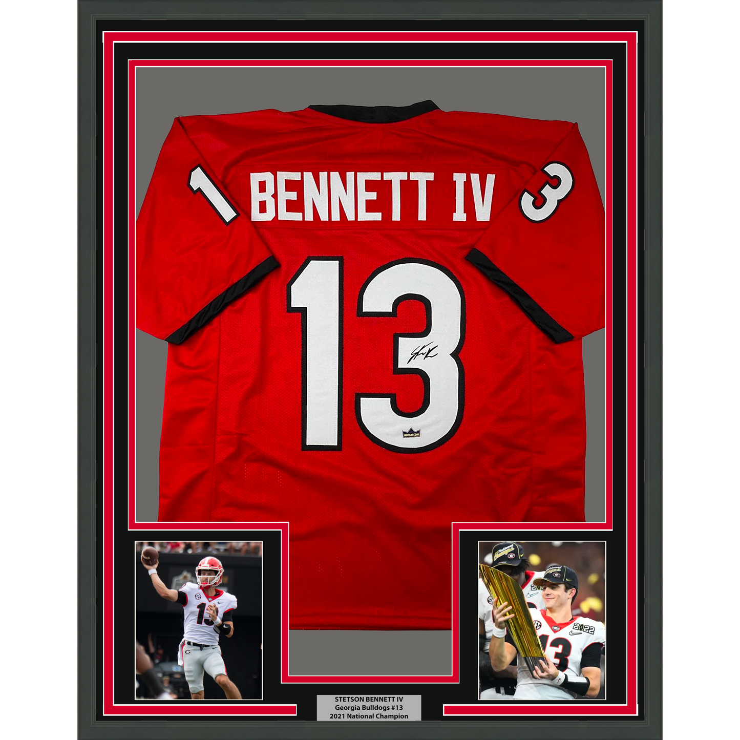 Framed Facsimile Autographed Stetson Bennett IV 35x39 Georgia Red Reprint Laser Auto College Football Jersey