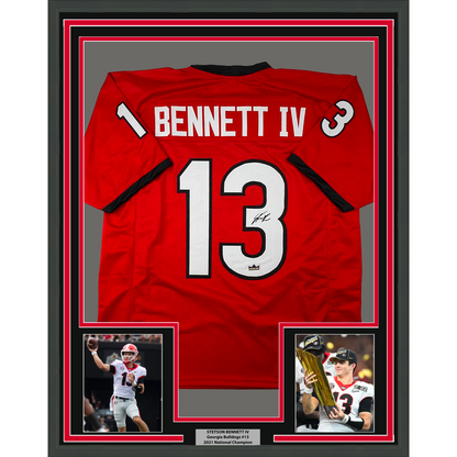 Framed Facsimile Autographed Stetson Bennett IV 35x39 Georgia Red Reprint Laser Auto College Football Jersey