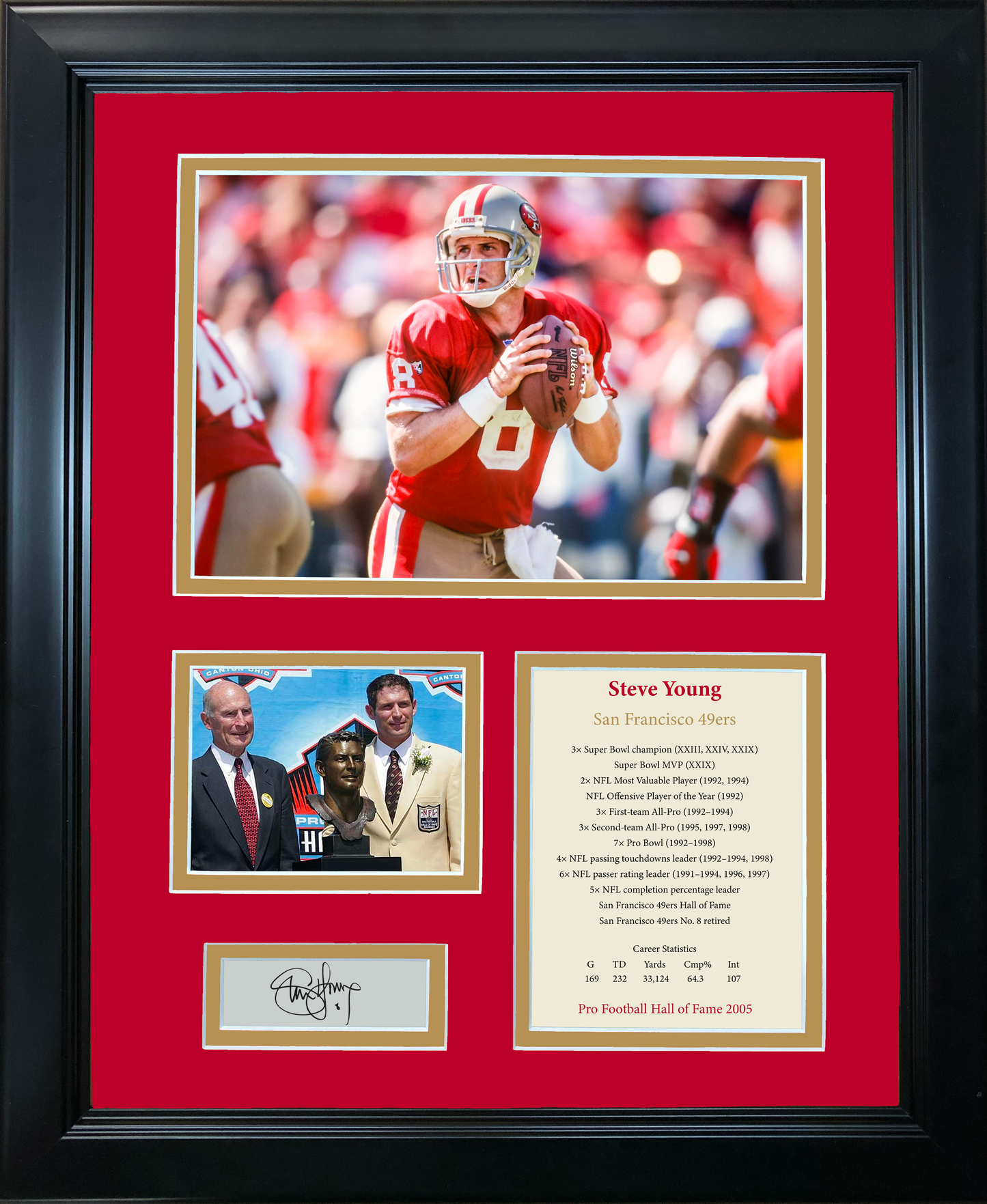Framed Steve Young Hall of Fame Facsimile Laser Engraved Signature Auto San Francisco 49ers 11"x14"Photo Sig Collage