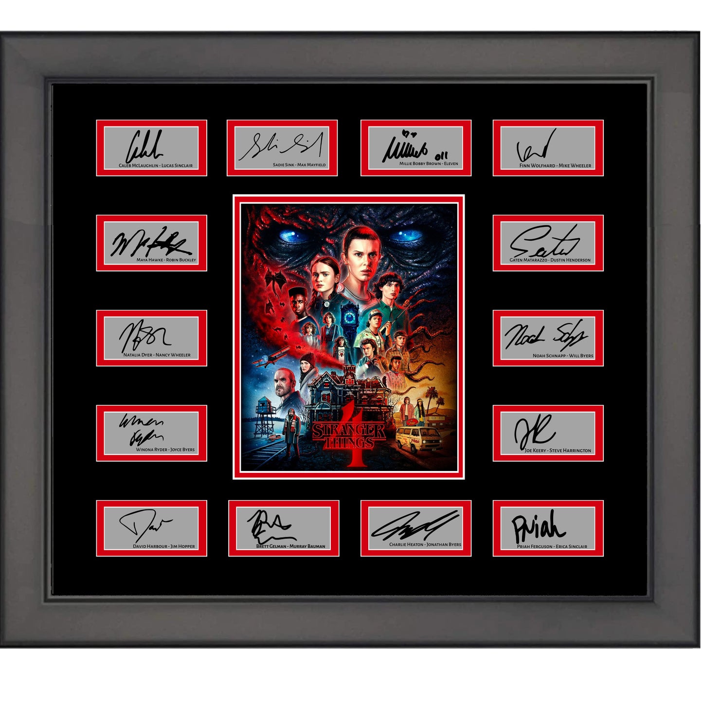 Framed Stranger Things Season 4 14x Facsimile Cast Signed Laser Engraved Autographs Photo 21x24 Professionally Matted